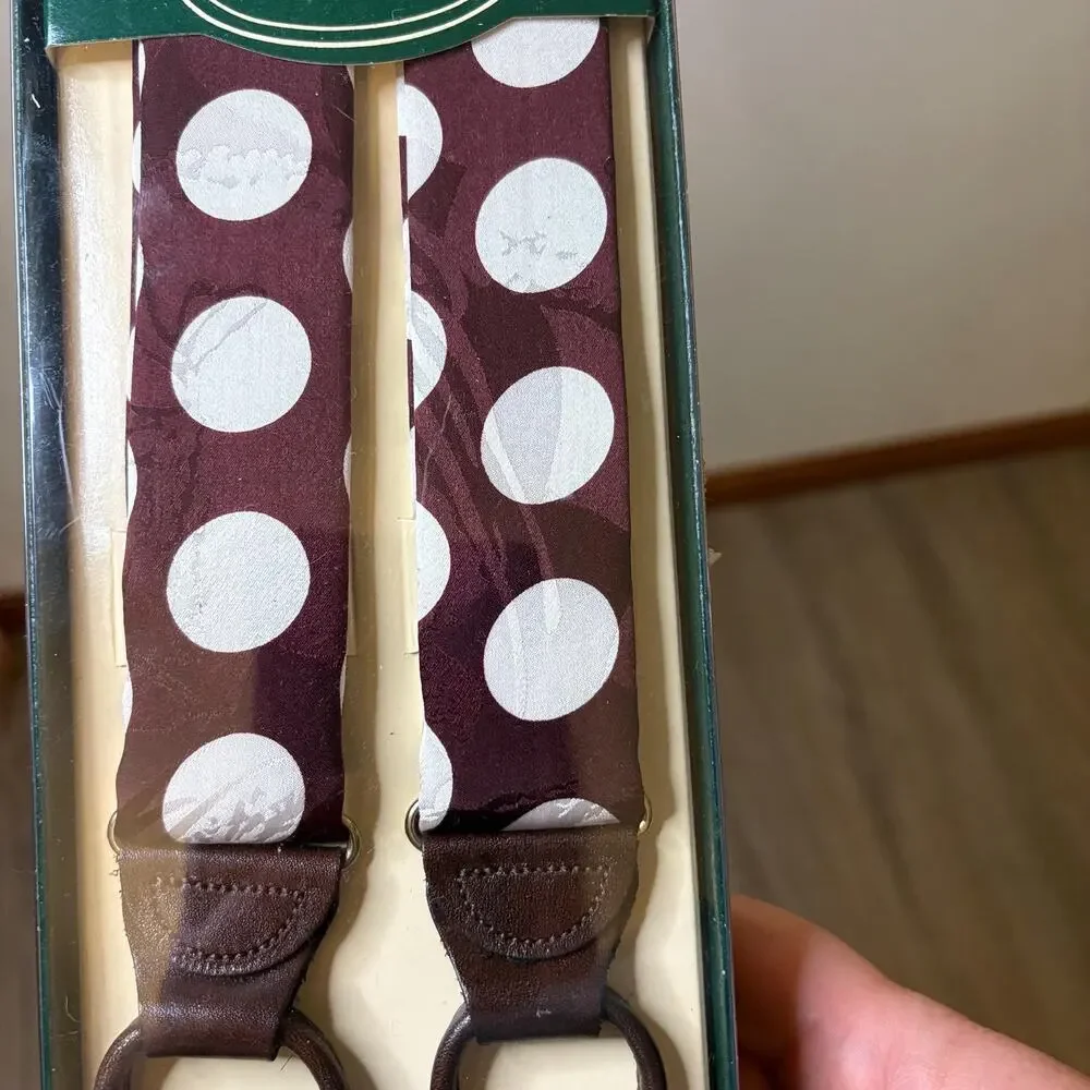 Vintage L’Aiglon Burgundy Polka Dot Suspenders | New Old Stock